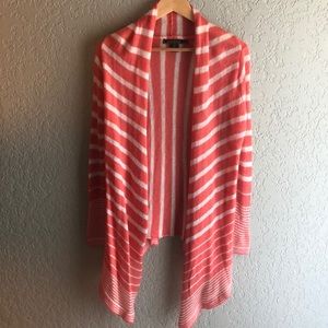 Coral and White Striped Cardigan